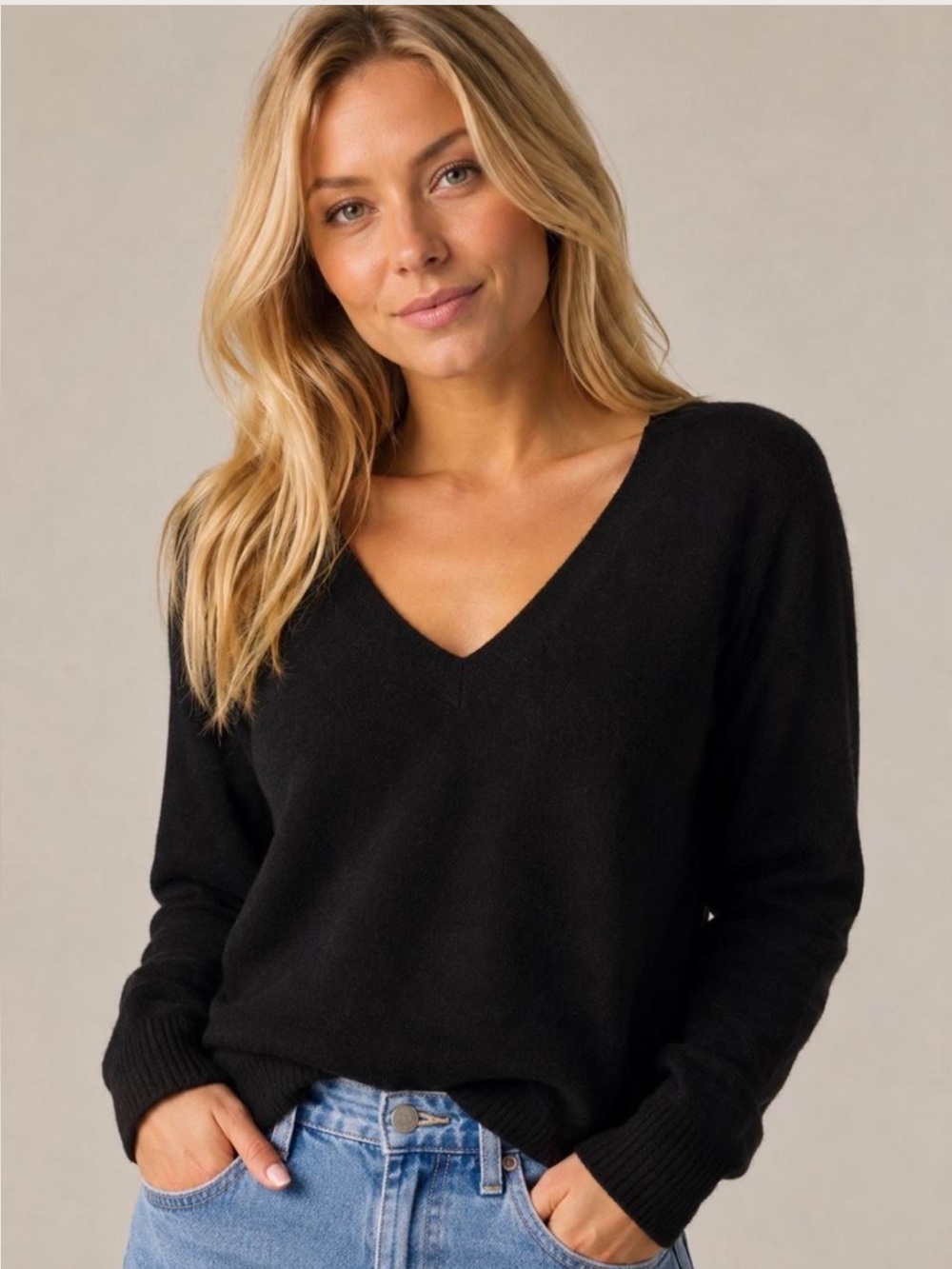 BR M Black V-Neck Forever Knit Cotton Blend Pullover Sweater